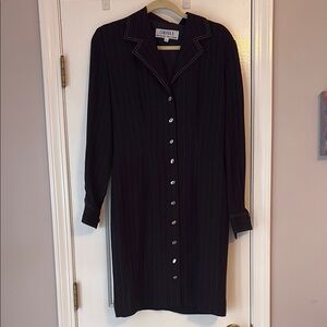 Cheers B. Navy pinstripe and Silver Buttoned Long Sleeve Dress